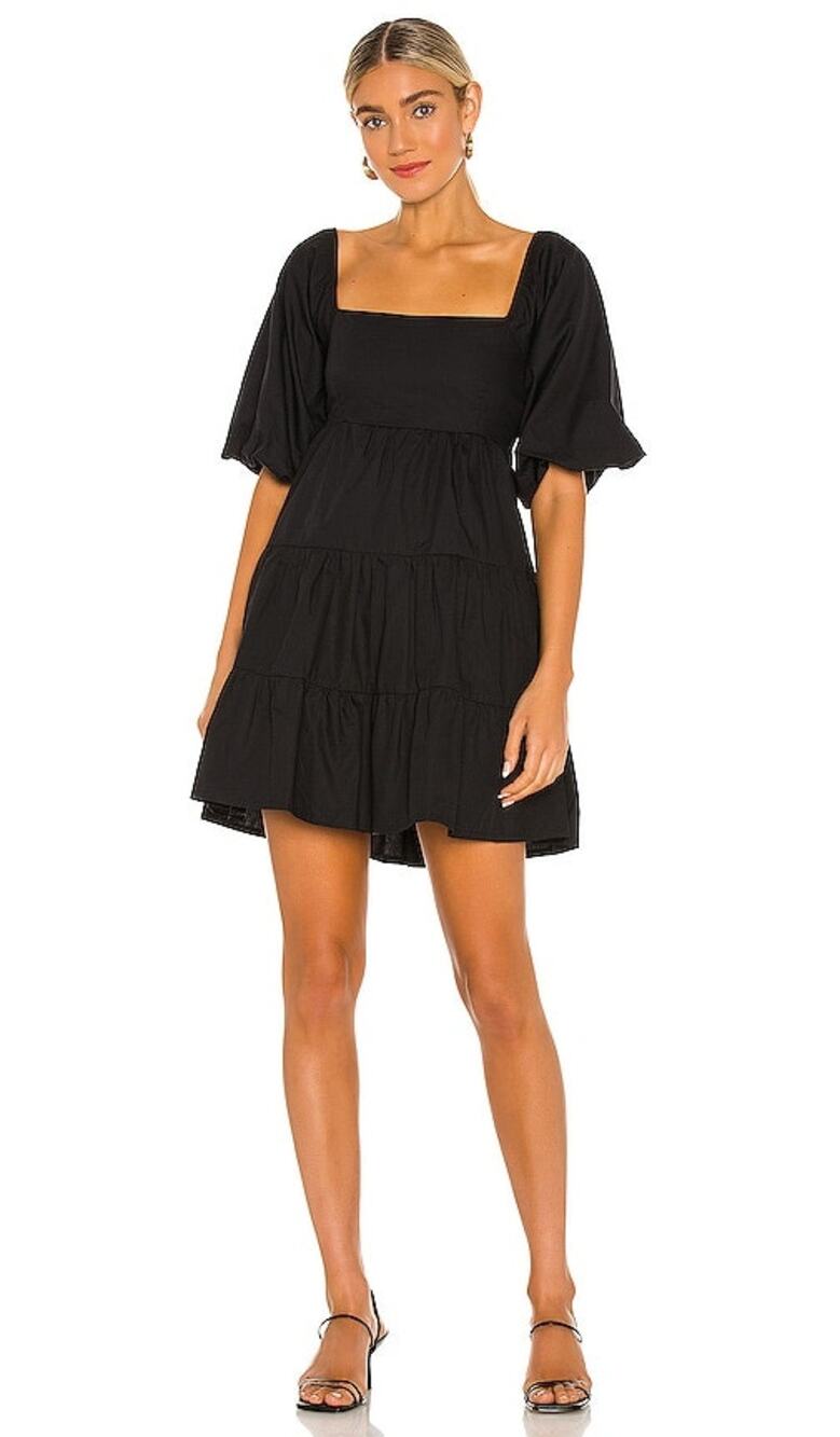 Faithfull The Brand Erynn puff sleeve black mini dress size 10